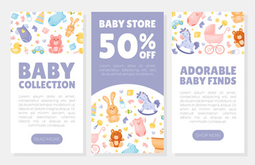 Baby Things and Objects Store Banner Design Vector Template