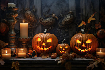 Spooky jack-o-lantern pumpkins for Halloween