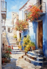 Fototapeta na wymiar Alleys of seaside Greek town