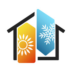 Arrows sun and snowflake house silhouette, air conditioning and heating