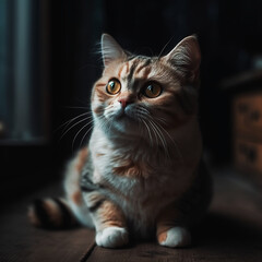 Portrait of a cat on a blurred black background.