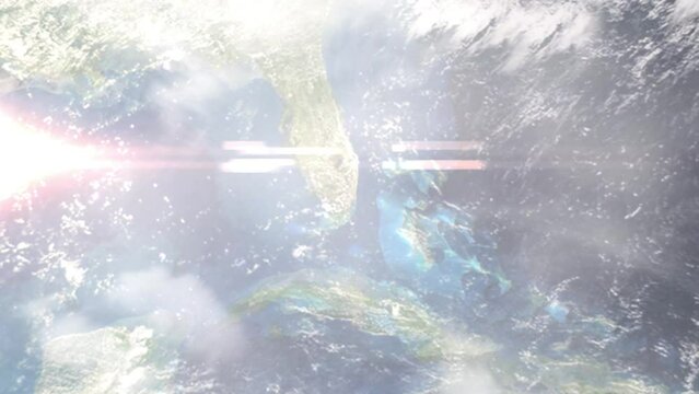 Zoom in from space and focus on Doral, Florida, USA. 3D Animation. Background for travel intro. Elements of this image furnished by NASA