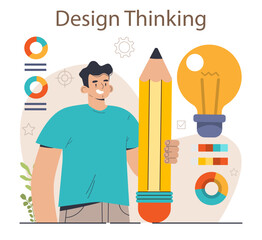 Design thinking. Innovative idea or creative solution discovery. Cognitive,