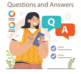 FAQ or question and answer. Customer service. Online or call center
