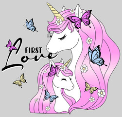 Obraz na płótnie Canvas cute unicorn graphic with flying butterflies 