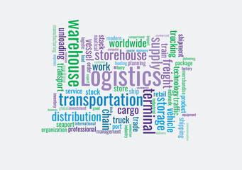Illustration in the form of a cloud of words related to Logistics