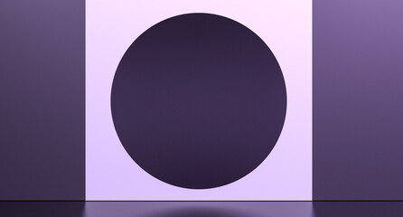 Purple geometric abstract circle in a square. Minimalistic purple abstract concept geometric shapes.Wallpaper,banner.3d render.