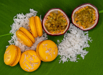 close up of macaroons  with Passion fruit