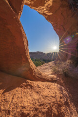 hiking the broken arch trail to tapestry arch in arches national park, utah, usa