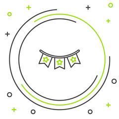 Line Carnival garland with flags icon isolated on white background. Party pennants for birthday celebration, festival decoration. Colorful outline concept. Vector