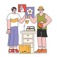 College student packing car and moving into dormitory or apartment.