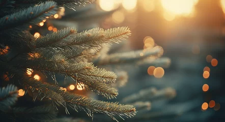 Fotobehang Closeup of a Christmas tree, bokeh, Christmas background © GS Edwards Studio