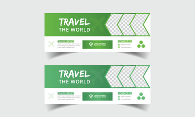 Web banner, travel social media banner design, and travel vector Facebook cover design template for advertisements tour social media cover with a photo placeholder.