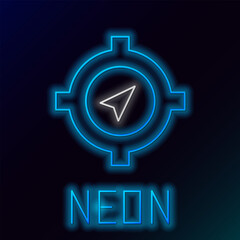 Glowing neon line Compass icon isolated on black background. Windrose navigation symbol. Wind rose sign. Colorful outline concept. Vector