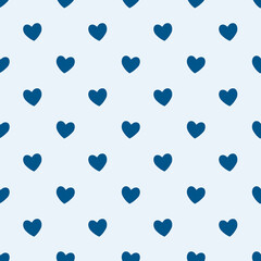 Seamless blue heart pattern on light background.Simple heart shape seamless pattern in diagonal arrangement. Love and romantic theme background.