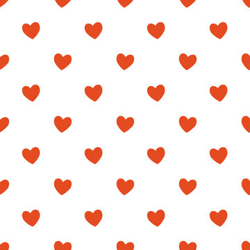 Seamless orange heart pattern on white background.Simple heart shape seamless pattern in diagonal arrangement. Love and romantic theme background.