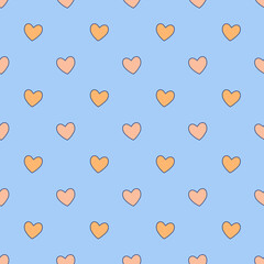 Seamless yellow heart pattern on blue background.Simple heart shape seamless pattern in diagonal arrangement. Love and romantic theme background.