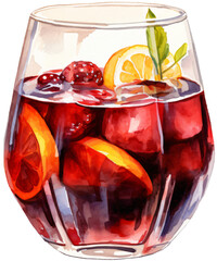 Watercolor Clipart of Red Wine Sangria Cocktail