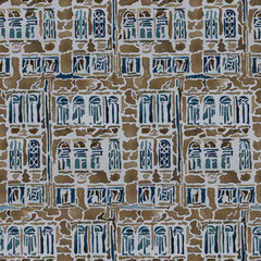 seamless pattern of wall and windows with watercolor stains