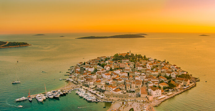 primosten at evening from above
