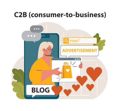 E-store and e-commerce business model. C2B, consumer to business.