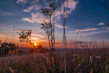 Colorful Twilight Sky over Tranquil Countryside Landscape