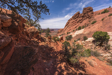 hiking the syncline loop trail in island in the sky district of canyonlands national park, utah, usa