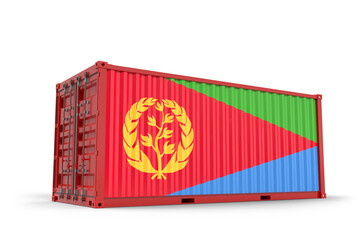 Shipping cargo container textured with Flag of Eritrea. Isolated. 3D Rendering