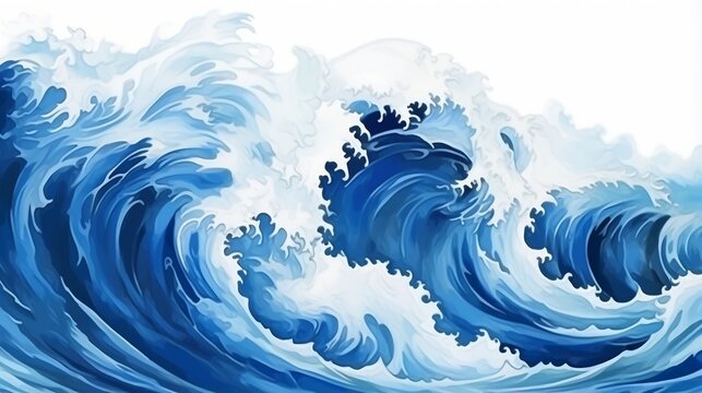 Japanese blue waves, Japanese blue ocean art. Illustration of ocean blue waves