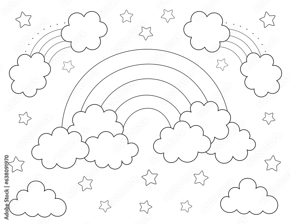Wall mural rainbow with clouds coloring page. you can print it on 8.5x11 inch paper - Wall murals