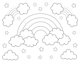 rainbow with clouds coloring page. you can print it on 8.5x11 inch paper
