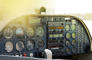 Close View of Airplane Cockpit Instruments
