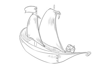 an old sailboat sketch on white background