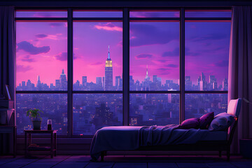 Room with purple ambient lightning