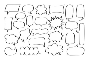 Super set different shape hand drawn bubbles. Collection of speech bubble or chat bubble. Vector graphic design