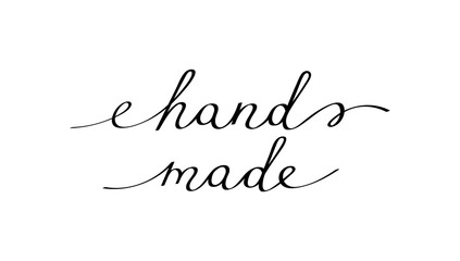 Hand made inscription phrase with smooth lines. Calligraphy continuous line with word Hand made usable for your product, shop, brand. Doodle vector graphic design