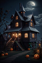 Fototapeta na wymiar halloween witch house dark night mood
