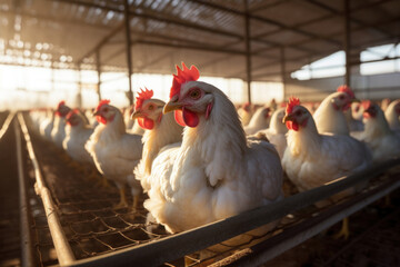 a large poultry farm, a lot of chickens walking around the poultry house - 638096745