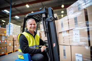 Photo of a man operating a forklift in a warehouse - 638096976