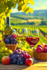 Wine on the background of vineyards