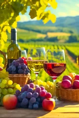 Fototapete Gelb Wine on the background of vineyards