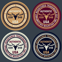 Set of college and university school logo crests and emblems Deer and text authentic USA Big Mountain.