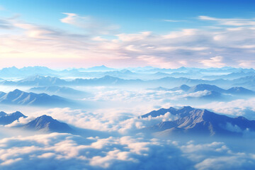 Overlooking the sea of clouds and mountains from the top of the mountain. Imaginative natural scenery.