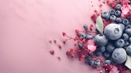 Blueberries on abstract textured background with copy space.