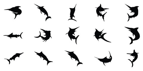 Obraz na płótnie Canvas set of marlin silhouette
