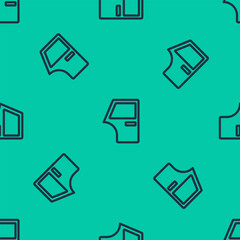 Blue line Car door icon isolated seamless pattern on green background. Vector