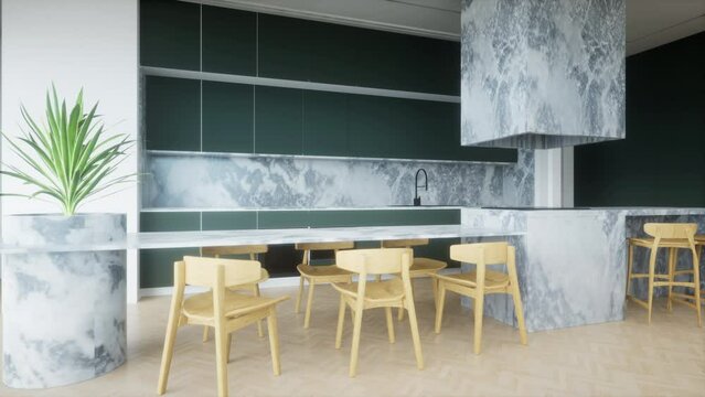 Modern Luxurious Kitchen Interior Design, 3d render animation