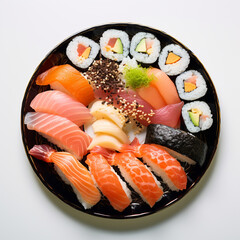 Plate of sushi on a white backdrop