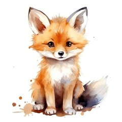 Cute little fox watercolor illustration