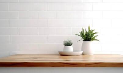 Wooden countertop kitchen, generative ai.